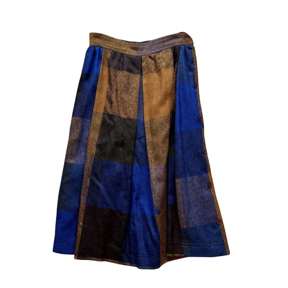 Stunning VTG Plaid Blue Brown Midi Skirt Rafaella Women's Size 8